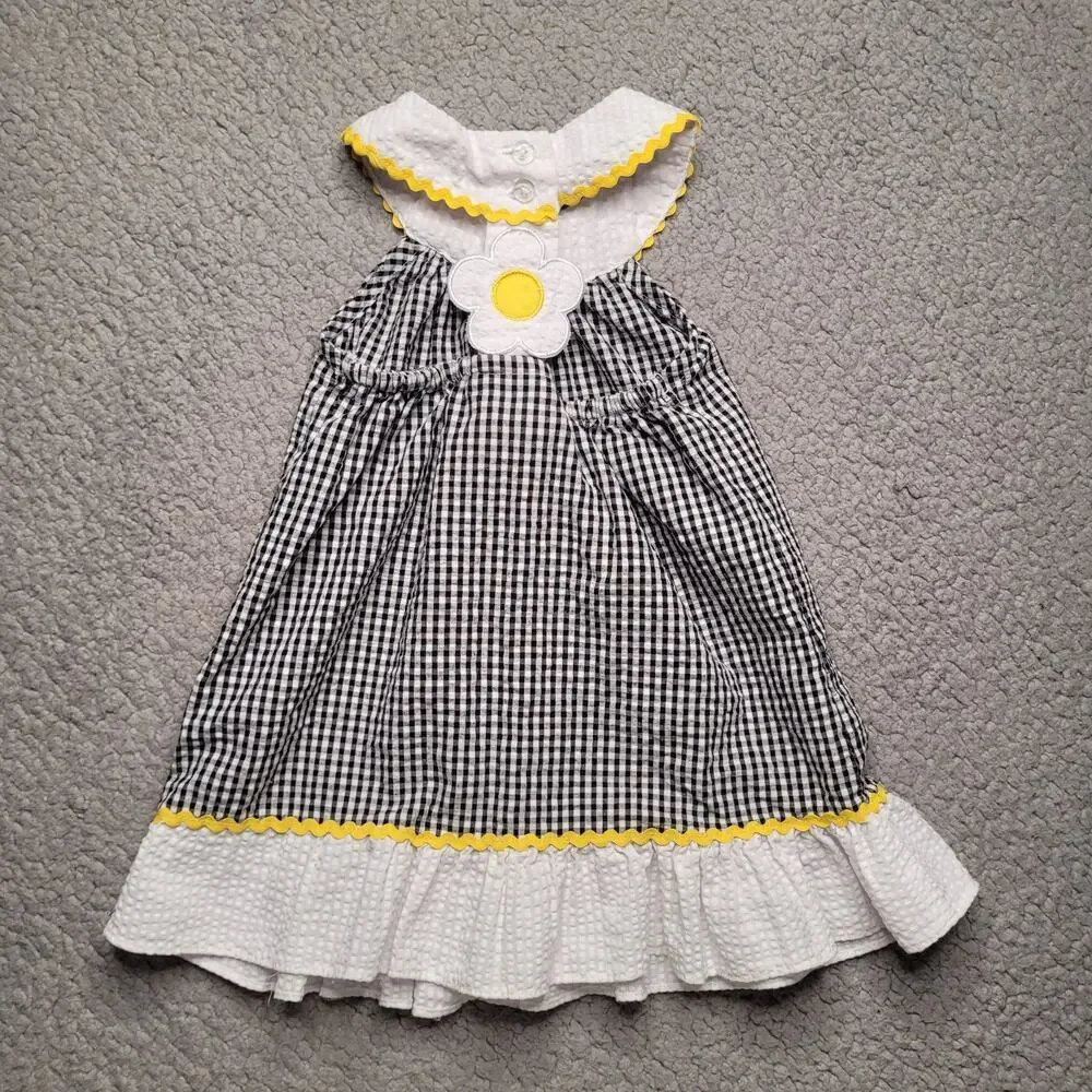 Rare‎ Editions Dress Girls 18 Months Black White Seersucker Check Bees Ruffles